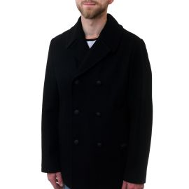OSLO BLACK, Pea coat men straight cut made of wool